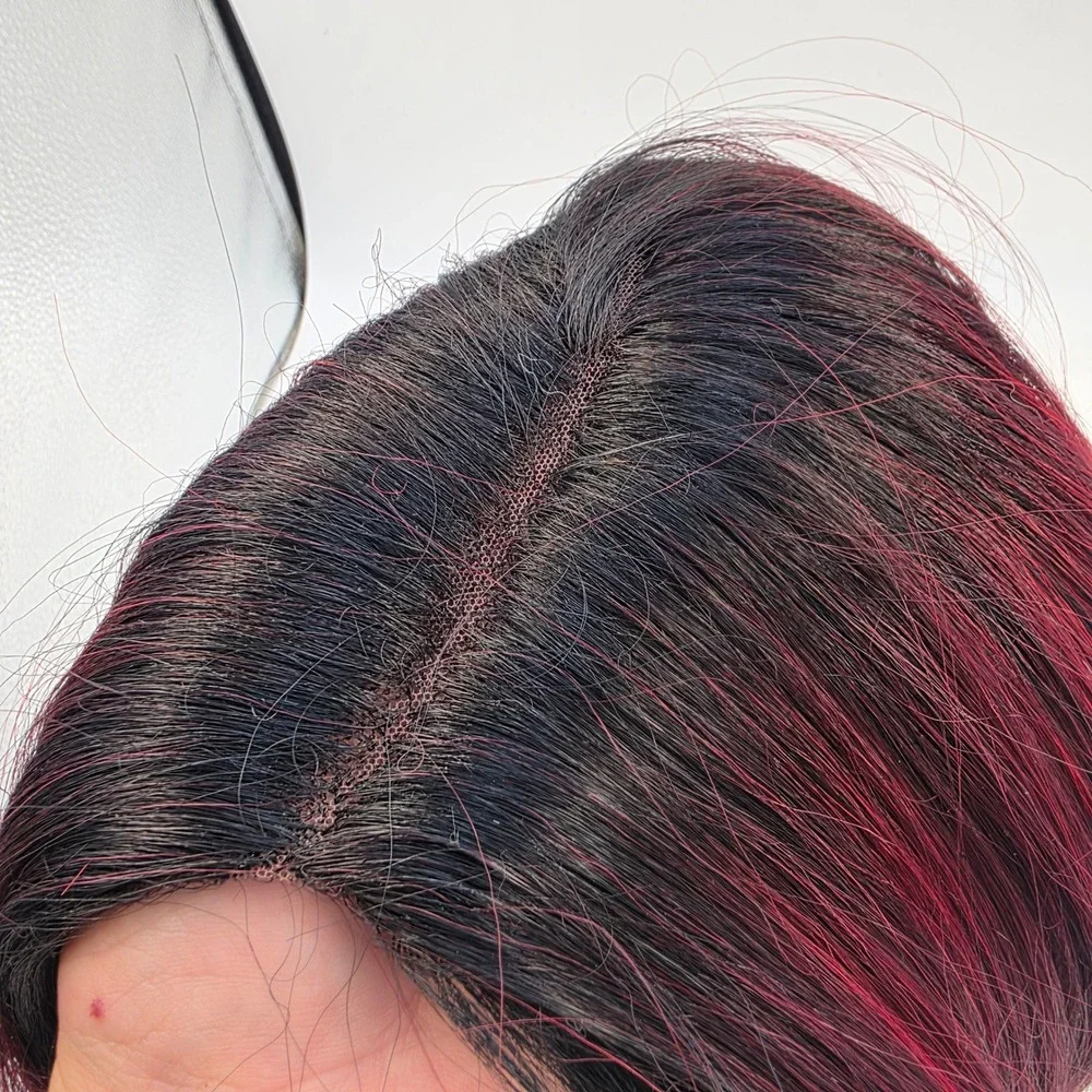 Short Burgundy Red Ombre Bob Wig Lace Front Black Roots Straight Synthetic Hair